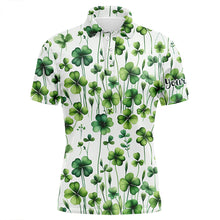 Load image into Gallery viewer, Mens golf polo shirts Green clover St Patrick&#39;s Day pattern golf shirts custom team golf polos NQS7048