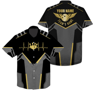 Bowling hawaiian shirts Custom team name black Bowling Team button up shirts, gift for team Bowlers NQS5245