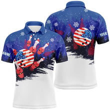 Load image into Gallery viewer, Mens Bowling Polo Shirts Custom Christmas Bowling Santa pins American Flag team mens blue Jerseys NQS6614