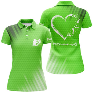 Custom name multi-color women golf polo shirts peace love golf, personalized best womens golf shirts NQS4355