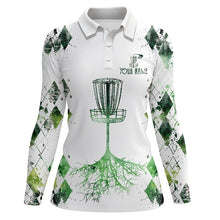 Load image into Gallery viewer, Watercolor green argyle pattern white Womens golf polo shirts custom disc golf disc golf shirt NQS7297