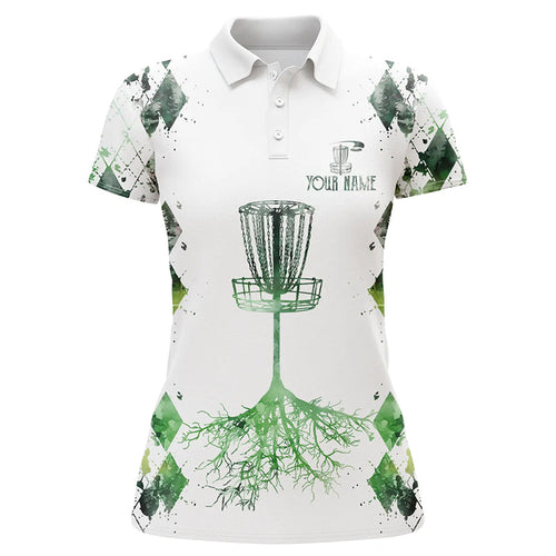 Watercolor green argyle pattern white Womens golf polo shirts custom disc golf disc golf shirt NQS7297