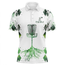 Load image into Gallery viewer, Watercolor green argyle pattern white Mens disc golf polo shirts custom disc golf disc golf shirt NQS7297