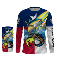 Load image into Gallery viewer, Mahi Mahi, Wahoo, Tuna fishing Texas flag UV protection Customize name long sleeves UPF 30+ personalized fishing gift NQS1971