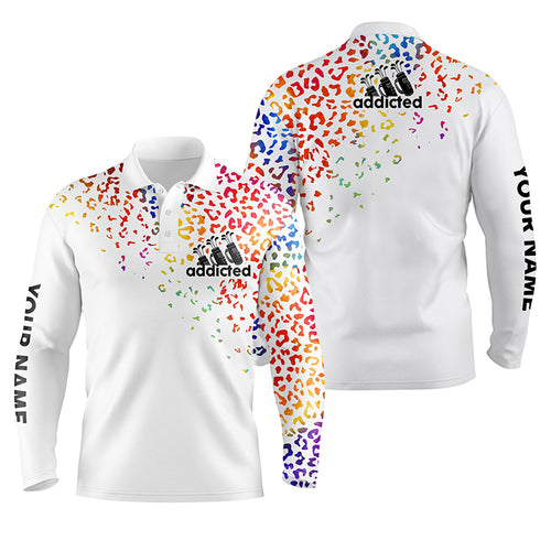 Mens golf polo shirt watercolor leopard golf addicted custom name golf gifts for men, dad NQS4146