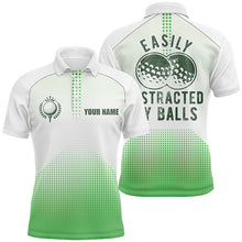 Load image into Gallery viewer, White and Green Mens golf polo shirts custom Easily distracted by balls funny golf tops for mens NQS6625