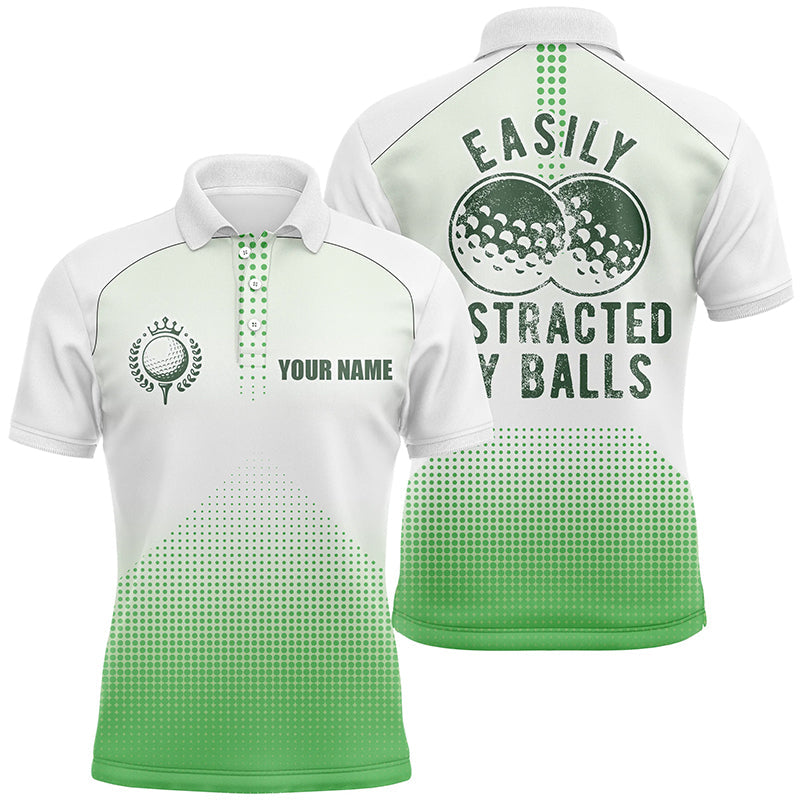 White and Green Mens golf polo shirts custom Easily distracted by balls funny golf tops for mens NQS6625