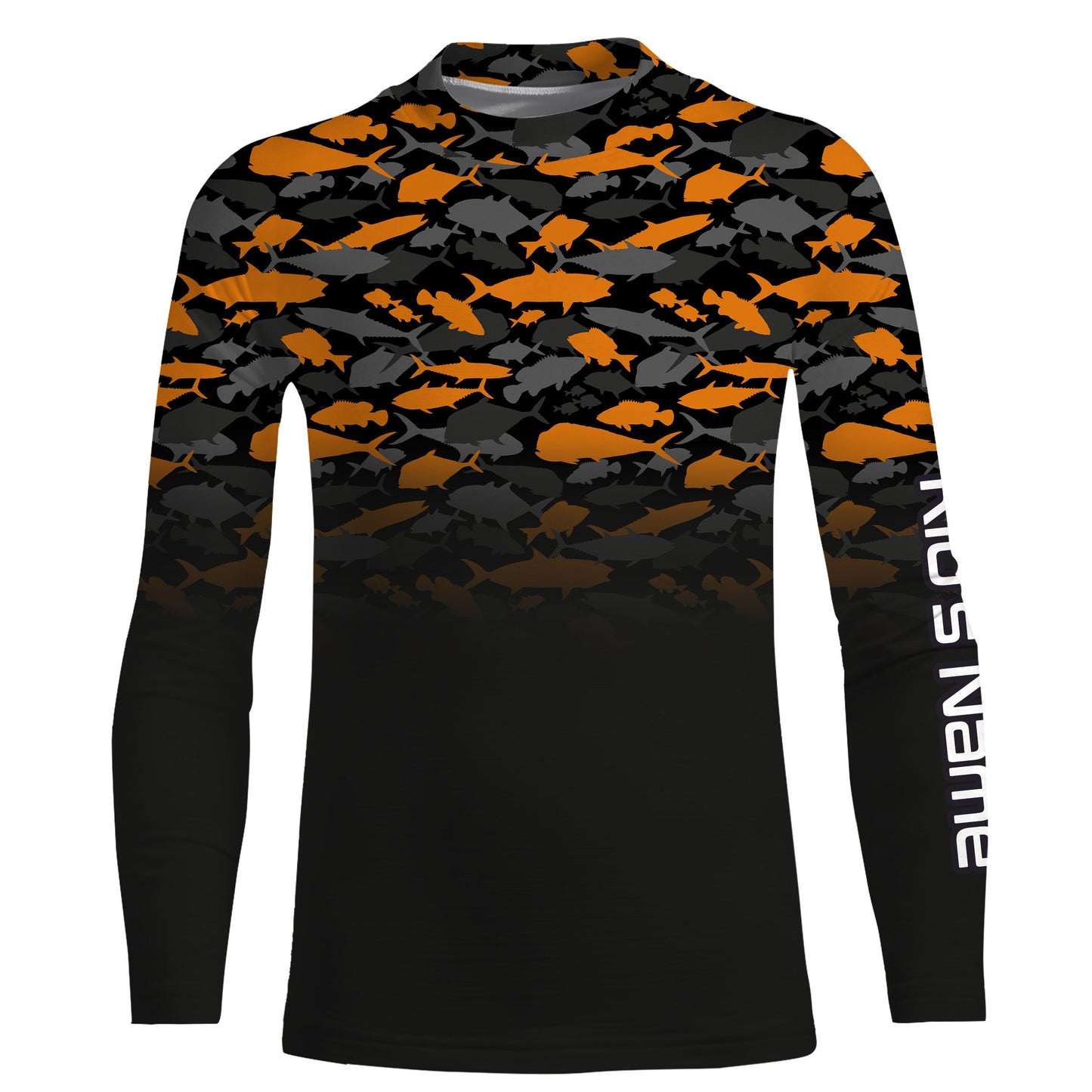 Fishing black orange camouflage UV long sleeve, hooded camo shirts Custom fishing apparel NQS2514