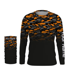 Load image into Gallery viewer, Fishing black orange camouflage UV long sleeve, hooded camo shirts Custom fishing apparel NQS2514