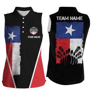 Women bowling sleeveless polo shirts Custom name Texas flag vintage black Bowling Team Bowlers Jerseys NQS5273