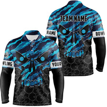 Load image into Gallery viewer, Personalized Skull Bowling Shirt for men Custom Team&#39;s Name blue camo Bowler Jersey Polo Shirt NQS6410