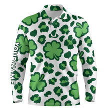 Load image into Gallery viewer, Funny Mens golf polo shirt clover and leopard pattern St. Patrick&#39;s Day custom name golfing gifts NQS4743