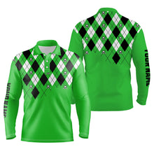 Load image into Gallery viewer, Mens golf polo shirt plus size green argyle plaid golf skull pattern custom name mens green golf tops NQS4966