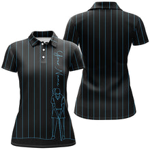 Load image into Gallery viewer, Personalized golf polo shirt for women custom blue stripes black golf tops womens, golf gift for girl NQS7308