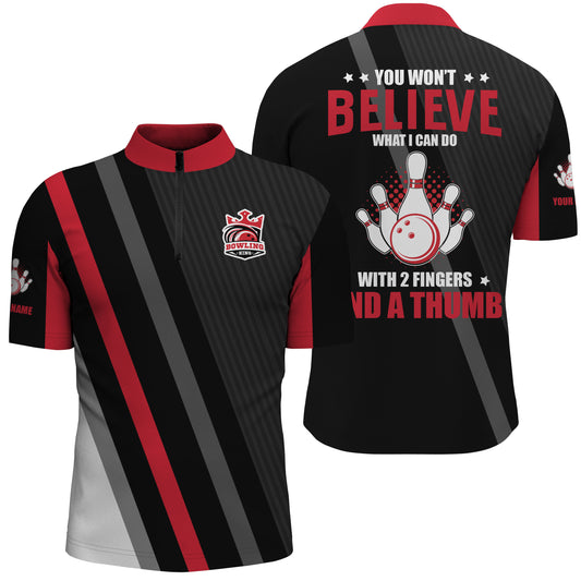 Custom Red black bowling shirt for men – personalized team jersey front view