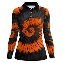 Load image into Gallery viewer, Black and orange Halloween tie dye background Women golf polo shirt custom team golf jersey for ladies NQS6420