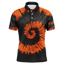 Load image into Gallery viewer, Black and orange Halloween tie dye background Mens golf polo shirt custom team golf jerseys for men NQS6420