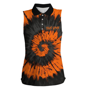 Black orange Halloween tie dye background Womens sleeveless polo shirt custom golf jersey for ladies NQS6420