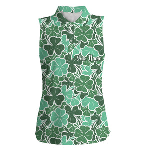 Womens sleeveless polo shirt clover leaf floral custom name St. Patrick's Day pattern ladies golf shirt NQS4748