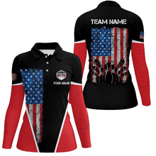 Load image into Gallery viewer, Personalized retro Bowling polo Shirt for women vintage American flag patriotic custom Bowler Jerseys NQS6423
