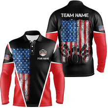 Load image into Gallery viewer, Personalized retro Bowling polo Shirt for men vintage American flag patriotic custom Bowler Jerseys NQS6423