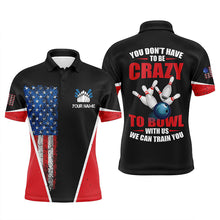 Load image into Gallery viewer, Retro American flag custom men bowling polo shirt you don't have to be crazy to bowl we train you NQS6424