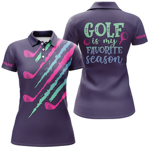 Purple gradient Womens golf polo shirt custom name golf is my favorite season, golf gifts for women NQS4390