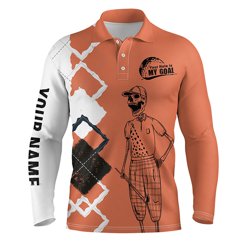 Funny golf shirts skull custom Men golf polos shirts your hole is my goal, golf gifts for him | Orange NQS4590