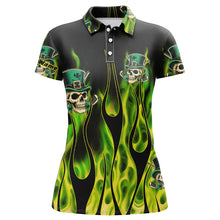 Load image into Gallery viewer, Women golf polo shirts Green clover skull St Patrick&#39;s Day golf shirts custom green fire golf apparel NQS7055