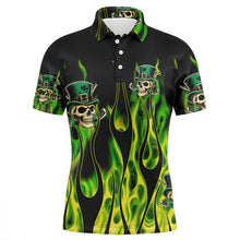 Load image into Gallery viewer, Mens golf polo shirts Green clover skull St Patrick&#39;s Day golf shirts custom green fire golf apparel NQS7055