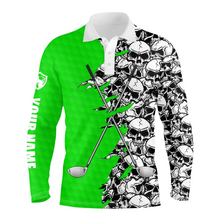 Load image into Gallery viewer, Mens short long sleeve golf tops polo green pattern skull golf clubs custom golf performance shirts NQS4758