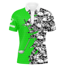Load image into Gallery viewer, Mens short long sleeve golf tops polo green pattern skull golf clubs custom golf performance shirts NQS4758
