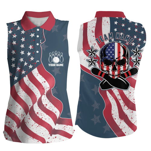 Vintage American flag patriotic skull Bowling sleeveless polo shirts for women custom Bowling jerseys NQS5001