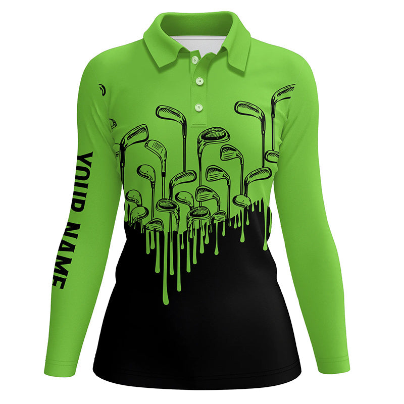 Green and black golf clubs Womens golf polo shirts custom name female golf attire, golfing gifts NQS6430