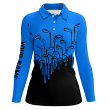 Load image into Gallery viewer, Blue and black golf clubs Womens golf polo shirts custom name female golf attire, golfing gifts NQS6431