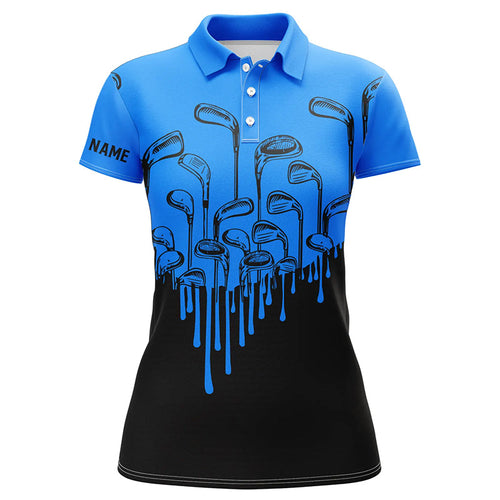 Blue and black golf clubs Womens golf polo shirts custom name female golf attire, golfing gifts NQS6431