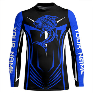 Tribal Tuna Fishing tattoo jerseys custom performance Long Sleeve tournament fishing shirts | Blue NQS6433