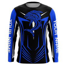 Load image into Gallery viewer, Tribal Tuna Fishing tattoo jerseys custom performance Long Sleeve tournament fishing shirts | Blue NQS6433