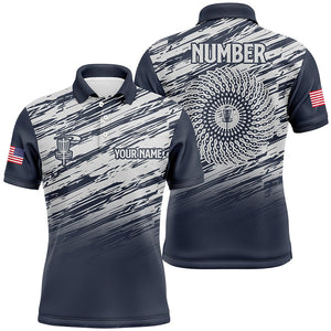 Mens disc golf polo shirt custom name, number camo disc golf jersey, mens disc golf apparel | Blue NQS6436