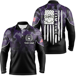 Black purple camo Mens polo bowling shirts Custom American flag patriotic bowling team league jerseys NQS6658