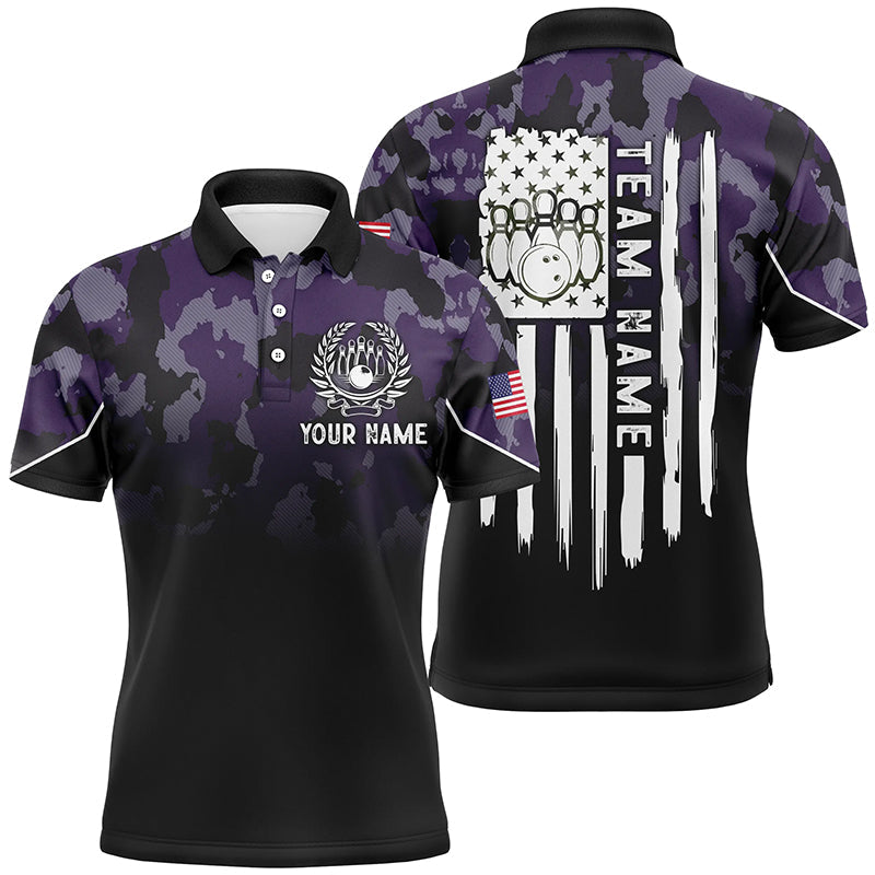 Black purple camo Mens polo bowling shirts Custom American flag patriotic bowling team league jerseys NQS6658