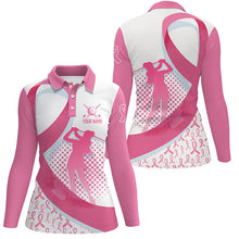 Load image into Gallery viewer, Breast Cancer Awareness golf shirts custom team Women golf polo shirt, pink ribbon golf shirts NQS7059