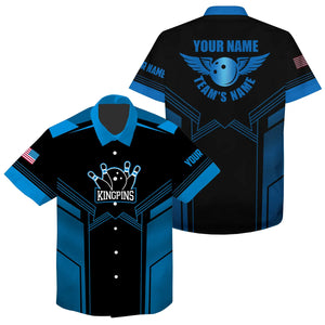 Blue and black Bowling Hawaiian Shirt for men custom name and team name mens bowling team shirts NQS4770