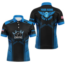 Load image into Gallery viewer, Custom Blue black bowling shirt for men – personalized team jersey front view