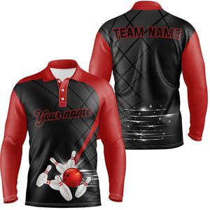 Black and red team bowling league jerseys custom Men Bowling Polo Shirt, gifts for mens bowler NQS7176