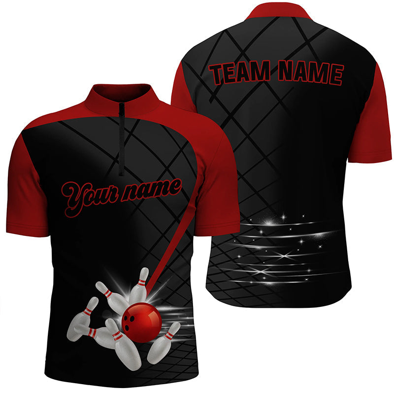 Black and red bowling league jerseys custom Men Bowling Quarter Zip Shirt, gifts for mens bowler NQS7176