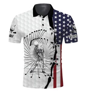 American flag men's long sleeve golf polo shirts, Custom Golf Polo Shirts for Men NQS3332