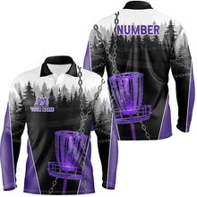 Load image into Gallery viewer, Mens Disc golf polo shirts custom black chain disc golf jerseys, frisbee golf outfit | Purple NQS7331