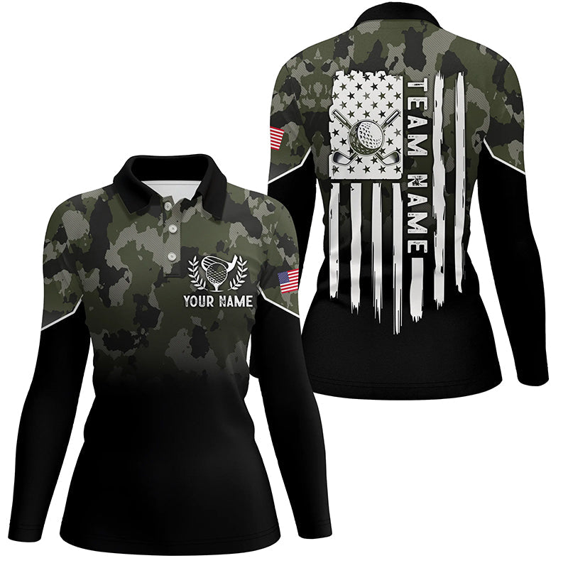 Black Womens golf polo shirt custom green camouflage American flag golf shirt for women, golfing gifts NQS6679