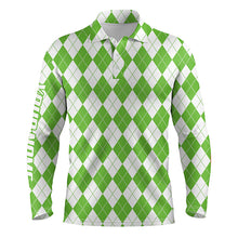 Load image into Gallery viewer, Christmas plaid green and white argyle Pattern Men golf polo shirts custom name golf gifts for men NQS4414